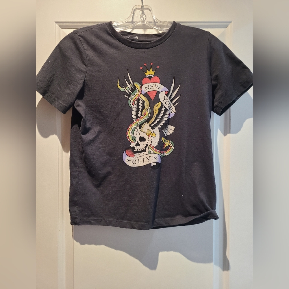 Ed Hardy Charcoal Tee with Skull and Snake Design